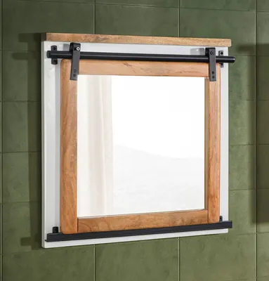 Produktbild von Badspiegel 68x68cm 'Slyder' Mango weiß & natur