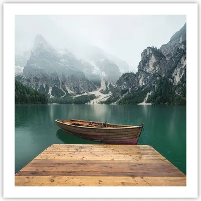 Produktbild von Poster - Poster ohne Rahmen - Berge See Boot - 60x60 cm - Wand Bild - Wanddeko - Wandbilder - Kunstposter - Wandposter - Bilder - Kunstdruck - Wanddekoration - Wandbild - P2XAC60x60-3978
