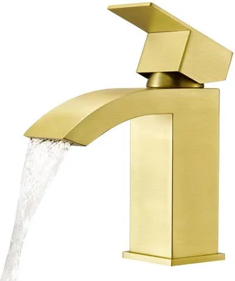 Produktbild von Keramische badkamerkraan met verchroomde behuizing, eengreepsmengkraan voor koud en warm water, keramische klep, goudkleurig, borstelig design