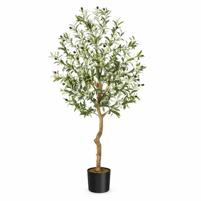 Zdjęcie produktu dla Sztuczne drzewko oliwne, oliwka wrzecionowata z wygiętym pniem, w komplecie z donicą, 180 cm, 1 sztuka