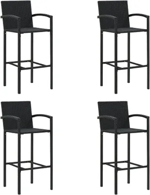 Produktbild von 4er Set Barhocker Schwarz Poly Rattan Gartenbarhocker mit Armlehne und Fußstütze, Moderne Tresenhocker für Garten Terrasse und Küche, 52 x 56 x 111 cm