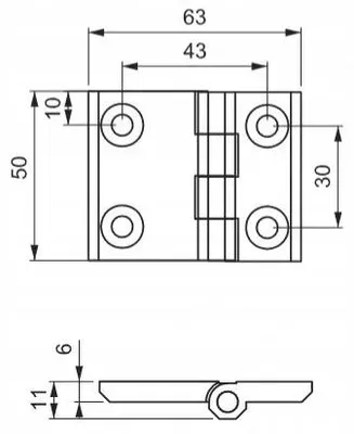 Obrázok produktu pre JSA Plochý dverový záves 63x50mm chrómovaný 4 otvory