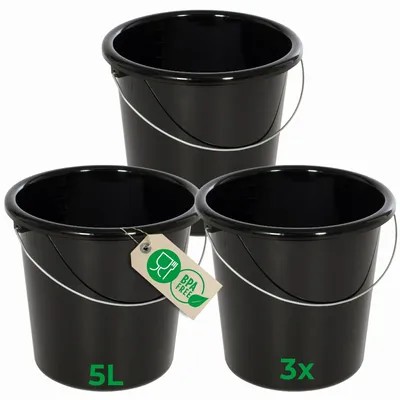 Produktbild von Novaliv 3 Stück Eimer 5L Schwarz mit Maßeinteilung - Putzeimer 5 Liter ⌀ 22,5 cm Praktischer Allrounder mit Skala für Haushalt & Garten ideal als Haushaltseimer, Wassereimer, Wischeimer, Bucket