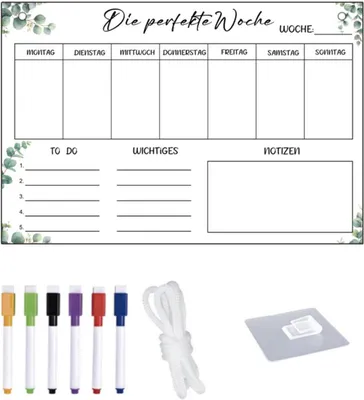 Produktbild von Wochenplaner 30x20 cm, Acryl, 6 Whiteboard-Stifte, für Zuhause