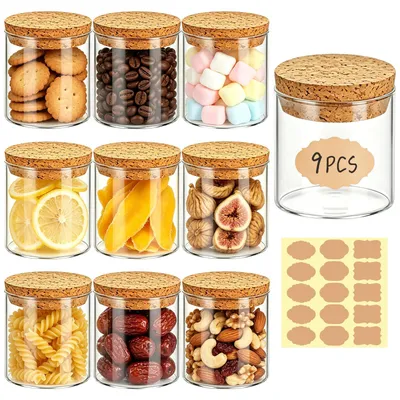 9er Set 160 ml Gläser mit Korkdeckel, Borosilikatglas, Vorratsdosen