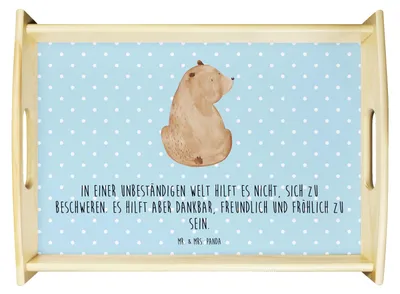 Produktbild von Mr. & Mrs. Panda Tablett Bär Schulterblick - Blau Pastell - Geschenk, Weltansicht, Servier, Motivation, Teddy, Holztablett, Selbstachtung, sofatablett, Bären, Weisheit