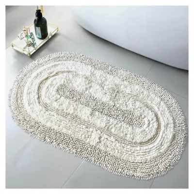 Produktbild von XXL Badematte aus Baumwolle – Extra große ovale Badematte | 80x150 cm Badezimmerteppich, Badteppich | Weiche Bad- und Duschvorleger | Für Bad, Dusche und Toilette, waschmaschinengeeignet