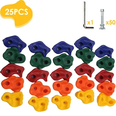 Image de Izrielar Lot de 25 prises d'escalade pour enfants - Vis M10 75 mm et clé incluses - 5 couleurs vives