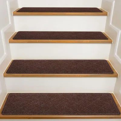 Image de Tapis antidérapants pour marches d'escalier, dimensions 20 x 76 cm, lot de 15, couleur marron, pour escaliers
