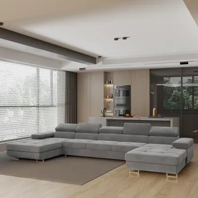 Produktbild von Masseno Ecksofa OMBRA mit Schlaffunktion U-Form, Sofa mit Bettkasten, Wohnzimmersofa, Couch, Soffa, Bettsofa, Couchgarnitur- Grau, MONOLITH 85