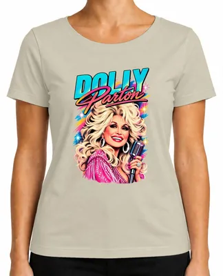 Zdjęcie produktu dla Damska koszulka z nadrukiem przedstawiającym Dolly Parton, legendę country, piosenkarkę, ikonę retro z Nashville, rozmiar L