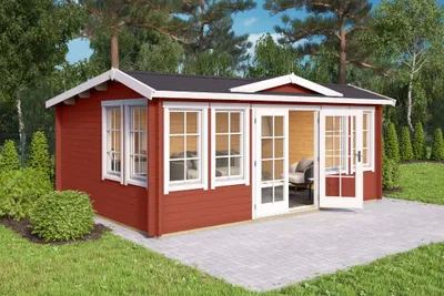 Produktbild von Gartenhaus Outdoor Life Balmoral 44 inkl. Fußboden 570 x 421,3 cm schwedenrot