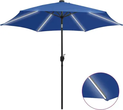 Produktbild von Sonnenschirm mit LED-Beleuchtung und Alu-Mast 300 cm Azurblau