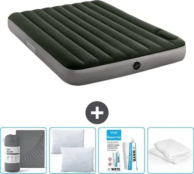 Produktbild von Luftmatratze für 2 Personen - 152 x 203 x 25 cm - Grün - Komplett mit Bettwäsche - Kopfkissen - Kopfkissenbezug und Reparaturset