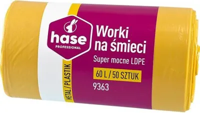 Zdjęcie produktu dla Worki do segregacji 60l plastik/metal HASE SUPER MOCNE 50 szt. żółte