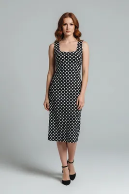 Produktbild von Midikleid mit eckigem Ausschnitt und Polka-Dots, Black, L