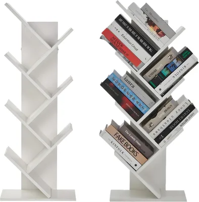 Produktbild von Bücherregal 5 Etagen Baumform Standregal 40x21x104 cm Holzwerkstoff weiß