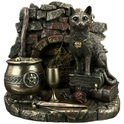 Image de Figurine de chat sorcier WU77899A4 - Chat décoratif gothique avec chaudron - Figurine de sorcière fantastique - Idée cadeau - Figurine de collection