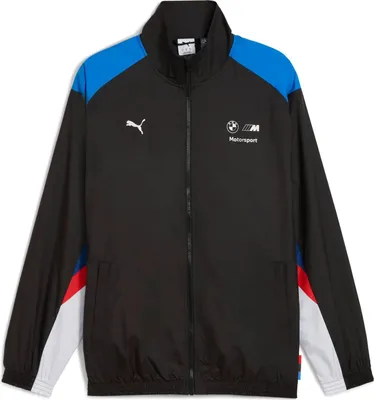 Produktbild von BMW M Motorsport Jacke Logo Puma, Offizieller Fanartikel, Schwarze Jacke mit M-Farbeinsätzen in Blau, Rot und Weiß, Stehkragen, 100% Polyester