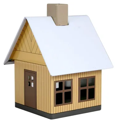 Produktbild von Räucherhaus aus Metall mit Räucherkerzenhalter für Räucherkerzen Größe M - Maße: 7,2 x 7,8 x 9,8 cm - Motiv: Waldhaus in Sandfarbe
