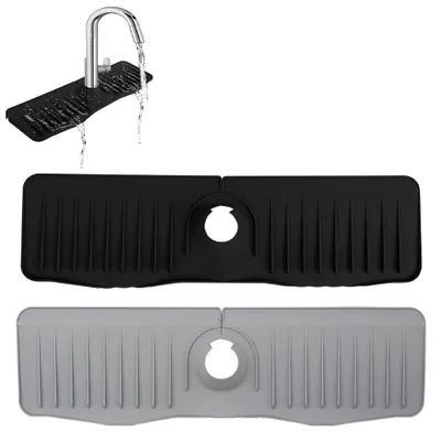 Produktbild von 2 Stück Wasserhahnmatte für Küchenspüle - 36 x 13 cm - Silikon-Ablaufmatte - Spülbeckenmatte - für Armaturen, Spritzschutz für Waschbecken