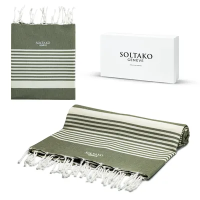 Produktbild von Premium XXL Strandtuch / Fouta / Hamamtuch / 2x2m / Design "ARTHUR" in Olivgrün