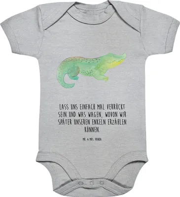 Produktbild von Mr. & Mrs. Panda Strampler Krokodil 1. - 3. Monat - Heather Grey - Geschenk, babykleidung body, Baby, Abenteuerlust, kurzarm, Krokodile, Lieblingsmensch, Beste Freundin