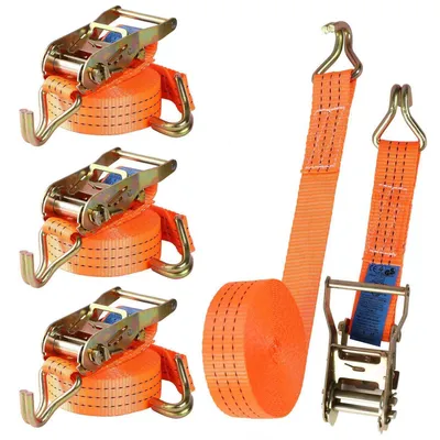 Immagine prodotto di Set di 4 cinghie di sollevamento con ratrapante e gancio, lunghezza 6 metri, larghezza 40 mm, capacità di carico 3000 kg, per il fissaggio del carico durante il trasporto