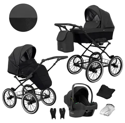 Produktbild von Kunert Romantic 3-in-1 Kombikinderwagen Schwarz Eco mit Babyschale, schwarzer Rahmen