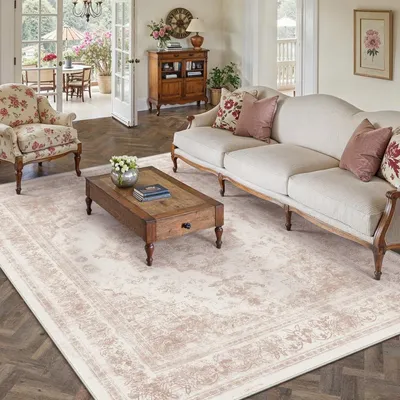 Imagen del producto de Alfombra lavable - Rosa - 150 x 210 cm - Antideslizante con base TPR - Diseño vintage
