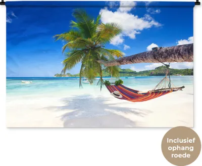 Produktbild von MuchoWow® Wandteppich Wandbehang Strand - Hängematte - Meer - Palme 120x80 cm Tapisserie Dekoration Wandtuch - Wanddekorationen - Wandtücher