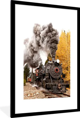 Produktbild von MuchoWow® Gerahmtes Poster Dampflokomotive mit schönen Rauchfahnen 60x90 cm - Poster mit Schwarzem Bilderrahmen Wandposter Rahmen Foto Bilder - Dekoration - Wandposter Wohnzimmer - Hochwertig