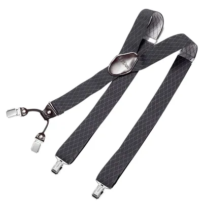 Produktbild von DonDon Herren Hosenträger 3,5 cm breit 4 Clips mit braunem Leder in Y-Form elastisch und längenverstellbar - Raute grau