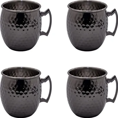 Produktbild von AcMax 4 Stück Set Moscow Mule Becher Kupferbecher gehämmert Cocktail Tasse mit Hammerschlag Gunmetal black