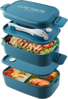 Produktbild von Bento Lunchbox 1400 ml, 4 Fächer, Auslaufsicher, BPA-frei, Mikrowellen- und Gefrierfest, Blau