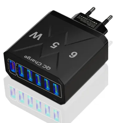 Productafbeelding van DrPhone MultiCharge Pro - 6 in 1 Oplaadadapter - 65W met 5 USB 3.1A-poorten en 1