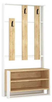 Image de Meuble d'entrée vestiaire en panneau mélaminé blanc et chêne 90 x 180 x 36 cm