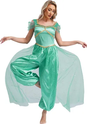 Produktbild von Orientalische Prinzessin Damenkostüm XL – Pailletten Overall mit Aladinhose Perfekt für – Fasching, Halloween, Karneval & Mottoparty
