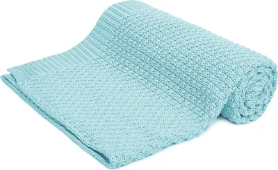 Produktbild von Bellochi Babydecke für Mädchen und Junge - 100% Bambus - Kuscheldecke Kinder Erstlingsdecke Strickdecke - für den Sommer - Superweich Atmungsaktiv - 100x80 cm - Blau (Freshwind)