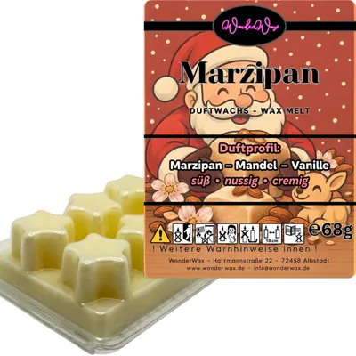 Produktbild von WonderWax Duftwachs Weihnachten Wax Melts für Duftlampe, 6 Sterne Duftmelt Wachsmelt Sojawachs Duftwachs Würfel für Raumdüfte, Wachs Duftöl Winter Indoor Schmelzen für Aromalampe Marzipan
