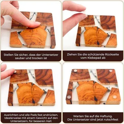 Produktbild von Famanu Untersetzer aus Holz für Gläser - quadratische Epoxidharz-Untersetzer - Set von 6 - dekorative Tischuntersetzer