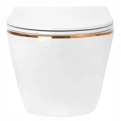 Produktbild von Wandhängende Toilette Wand-WC Hänge-WC + Klositz Soft Close WC-Sitz Weiß Gold