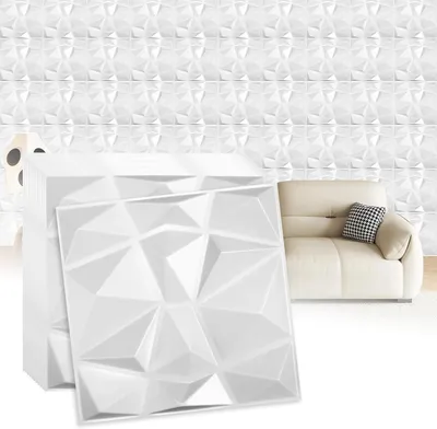 Immagine prodotto di Pannelli murali 3D, 12 pezzi, 30 x 30 cm, bianchi, in PVC, per soggiorno