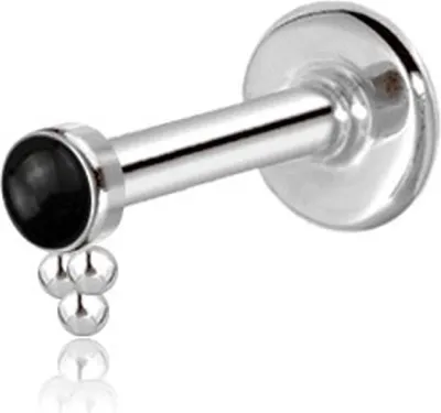 Produktbild von viva-adorno 1,2 x 6mm Labret Lippen Piercing Madonna Tragus Helix Ohr Piercing Stecker Z557, Silber / Onyx