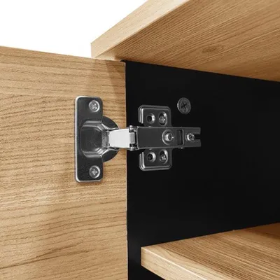 Image de Meuble TV de 170 cm en bois et noir, avec des étagères de rangement pratiques et un design moderne