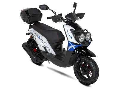 Produktbild von Motorroller PX55 Cross 50ccm 25 km/h, blau-weiß mit Top Case GT Union