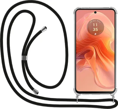 Immagine prodotto di Smartphonica Custodia per telefono adatta a Motorola Moto G04 / G04s / E14 con cavo e paracolpi - Custodia con cavo per telefono - Custodia Backcover in TPU antiurto con cordino - Trasparente