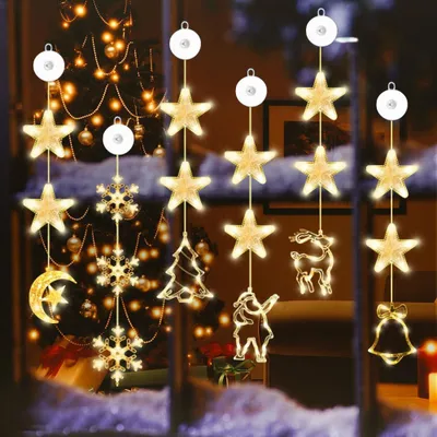 6er-Set LED Fensterlichter Weihnachten mit Saugnapf