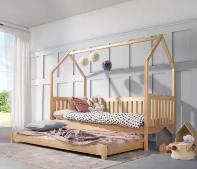 Produktbild von KEF Bett Oli Haus Ebenerdig Doppelbett Kinder – Kinderbett  – Lackiert – Höhe 155 cm - 90x180 Ohne Rausfallschutz Ohne Matratze