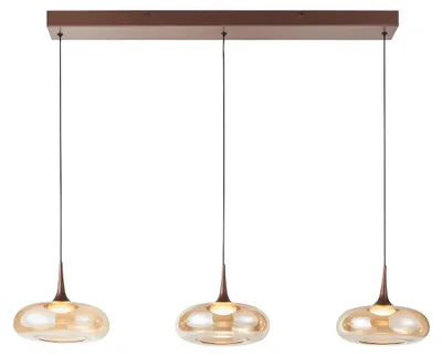 Zdjęcie produktu dla Lampa wisząca LED opływowe bursztynowe klosze Tenele miedziana 21W biała ciepła 1300lm metal wym:150x97x22cm IP20 Italux